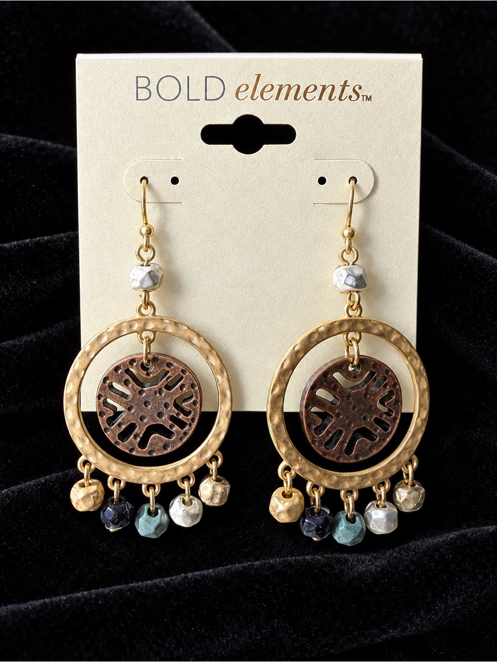 BOLD elements Mixed Metal Hoop Earrings with Teal Navy White Accents